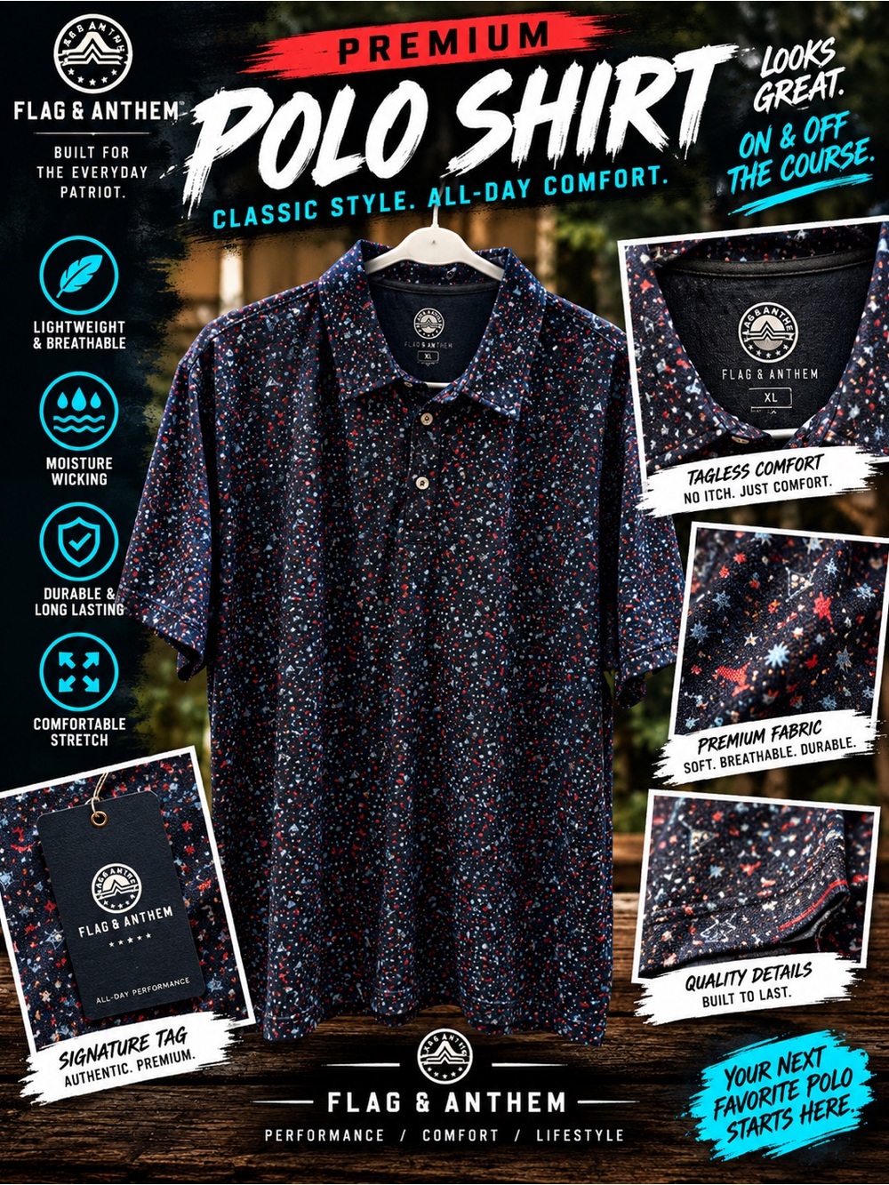 Men’s Navy Star-Print Polo Shirt